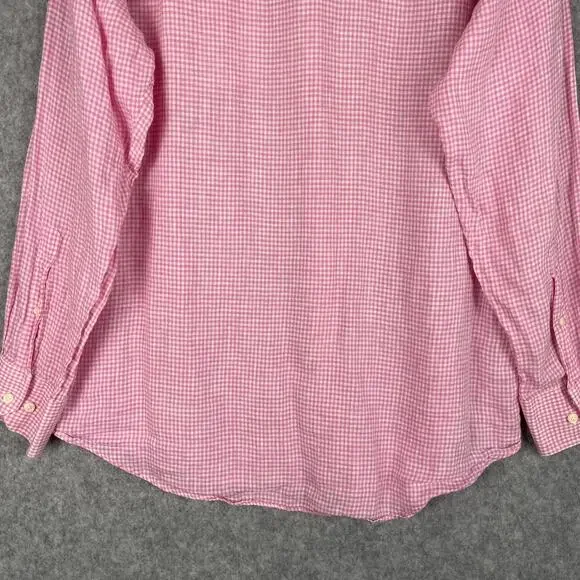 Peter Millar Linen Shirt Mens 16.5 Long Pink Check Button Up Long Sleeve Classic - Picture 11 of 13